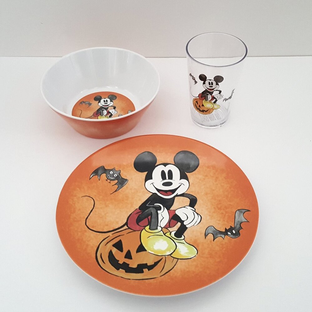 Pottery Barn Kids NEW Disney Mickey Mouse 3 Piece Halloween Pumpkin Dinner Set